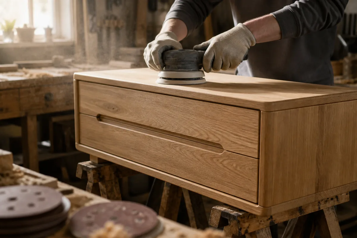 Poncer un meuble en bois : grains, outils et méthode